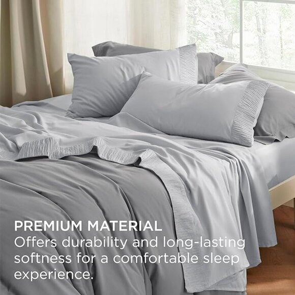 🆕 4 Pieces Blue Luxury California King Polyester Microfiber Cooling Bed Sheet - Picture 5 of 5